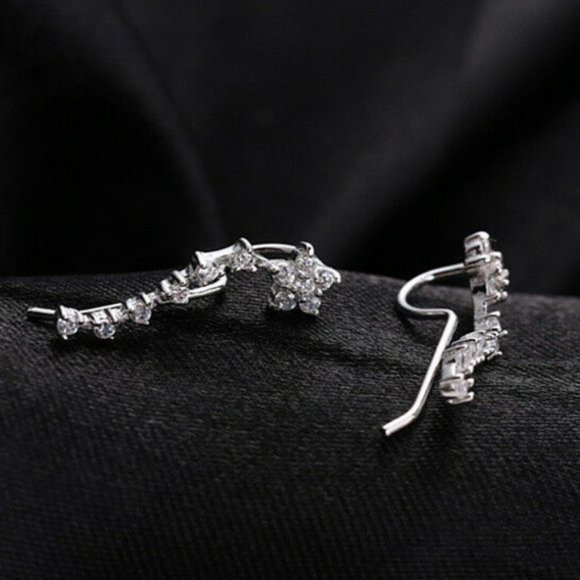 Sterling Silver Star Cubic Zircon Climber Earring - Picture 3 of 7